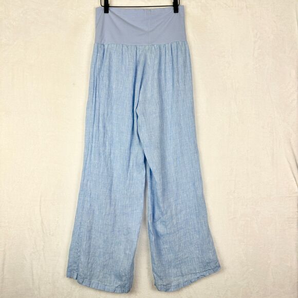 Hiho Marigot Linen Roll Down Pant Size Small Wide Leg Blue Chambray Coastal - Picture 3 of 6